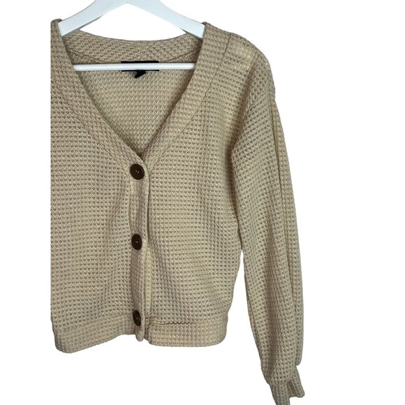 Derek Heart Top Womens Small Cardigan Button Down Waffle Knit Tan Brown Casual - Picture 3 of 15